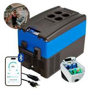 Geladeira Portátil P/Viagens 31 Litros Quadrivolt 12v/24v/110v/220v Resfriar Azul C/Bluetooth