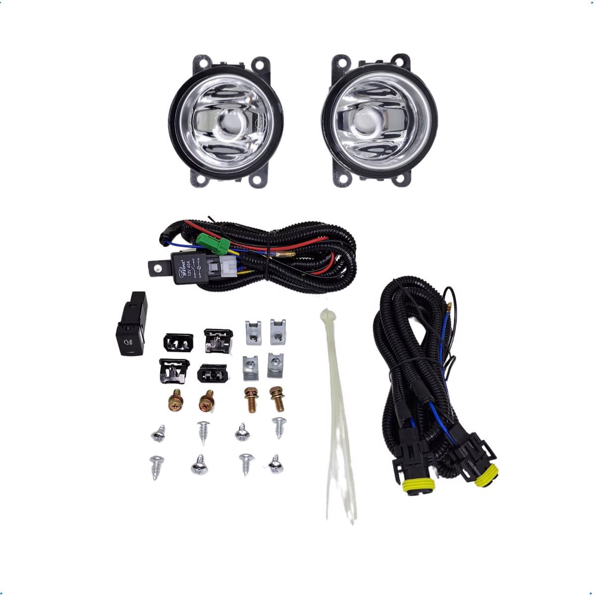 Kit Farol Milha Led Kwid Moldura Cromada Botão Universal