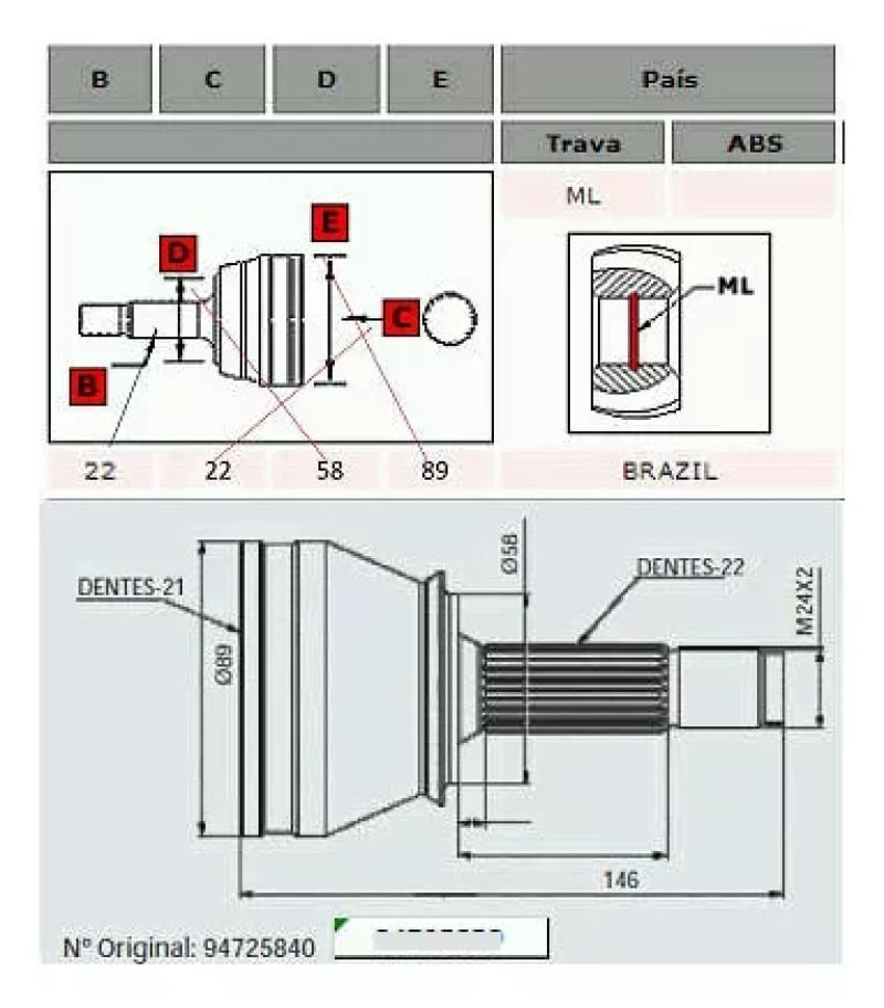 PONTEIRA HOMOCINETICA AXIOS 5466047 GM AGILE 1.4, CELTA 1.0