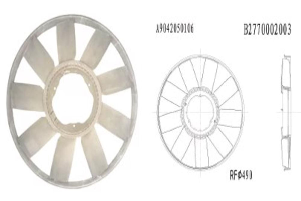 HELICE RADIADOR MOTOR MBB 712C 914C 1214C ONIBUS OM904LA 490MM