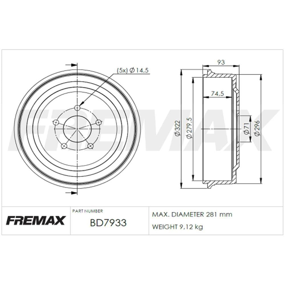 Tambor de Freio Ranger 2005 até 2012 Traseiro Fremax Bd7933