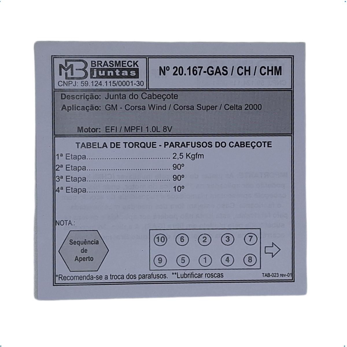 Junta Cabeçote Classic Corsa Celta 1.0 8v 4 Cil 20.167GAS