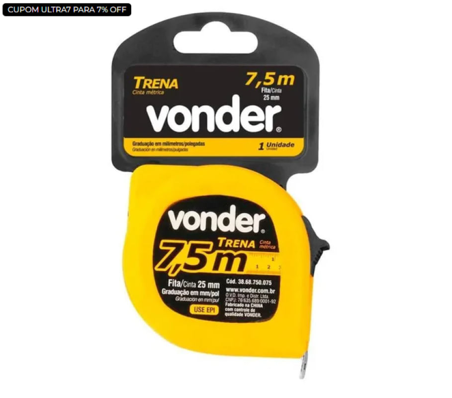 Trena Metrica Aço 7,5M x 25mm Vonder