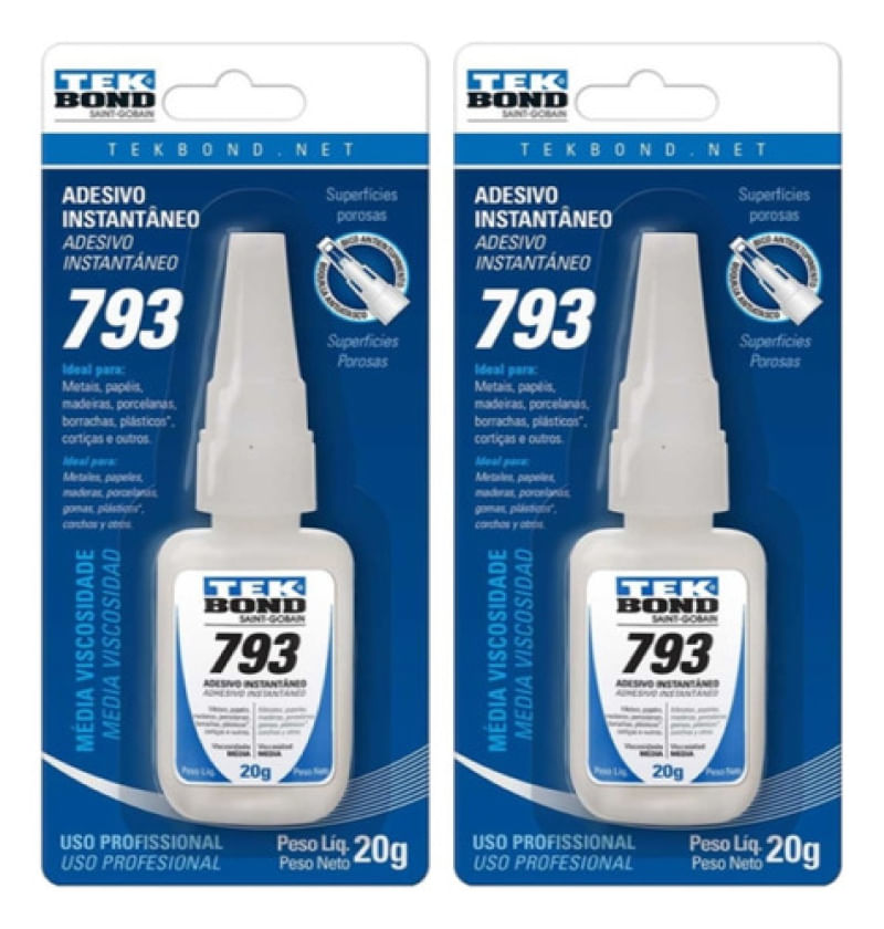 Adesivo Instantanea 793 20g Bico Antientupimento Kit2