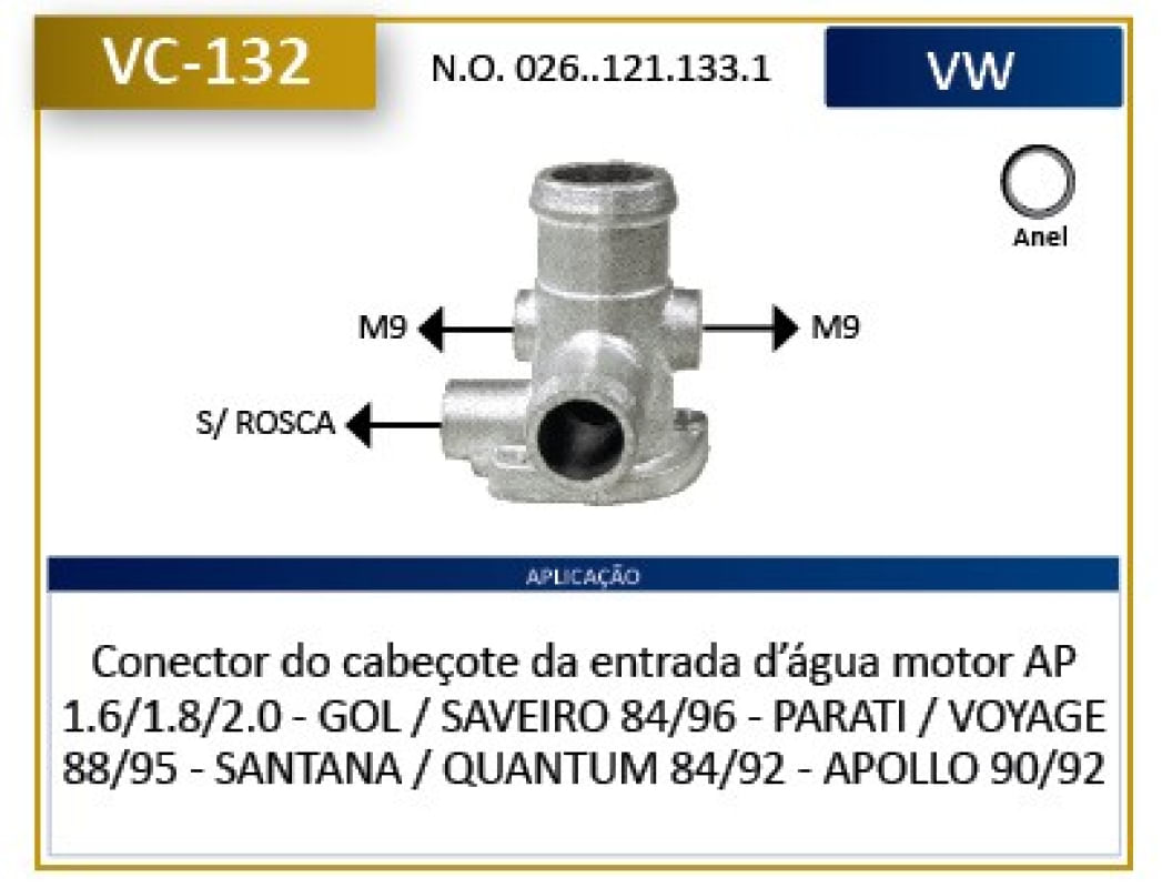 Vc132 - Conexao Distrib Agua - Passat/Gol/Voy 84/96 - Valclei