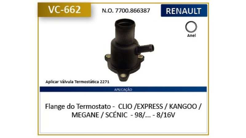 Vc662 - Conexao Termostato - Clio/Megane/Scenic/Kangoo 8/16V 98 Em