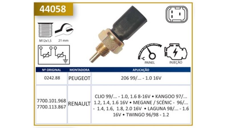 5.4　③ 44058 - Sensor Temperatura - 206 Clio 1.0 16V - Valclei