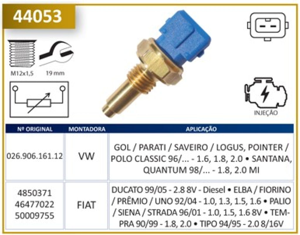 Vell② 44053 - Plug Temperatura Painel - Ducato 2.8 8V Die 99/05 Alba 1