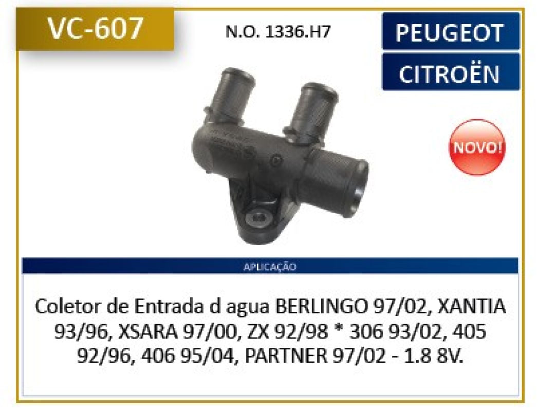 Vc607 - Conexao Cole Entrada Agua - Xsara / Ber / Par 97 / 2Saida