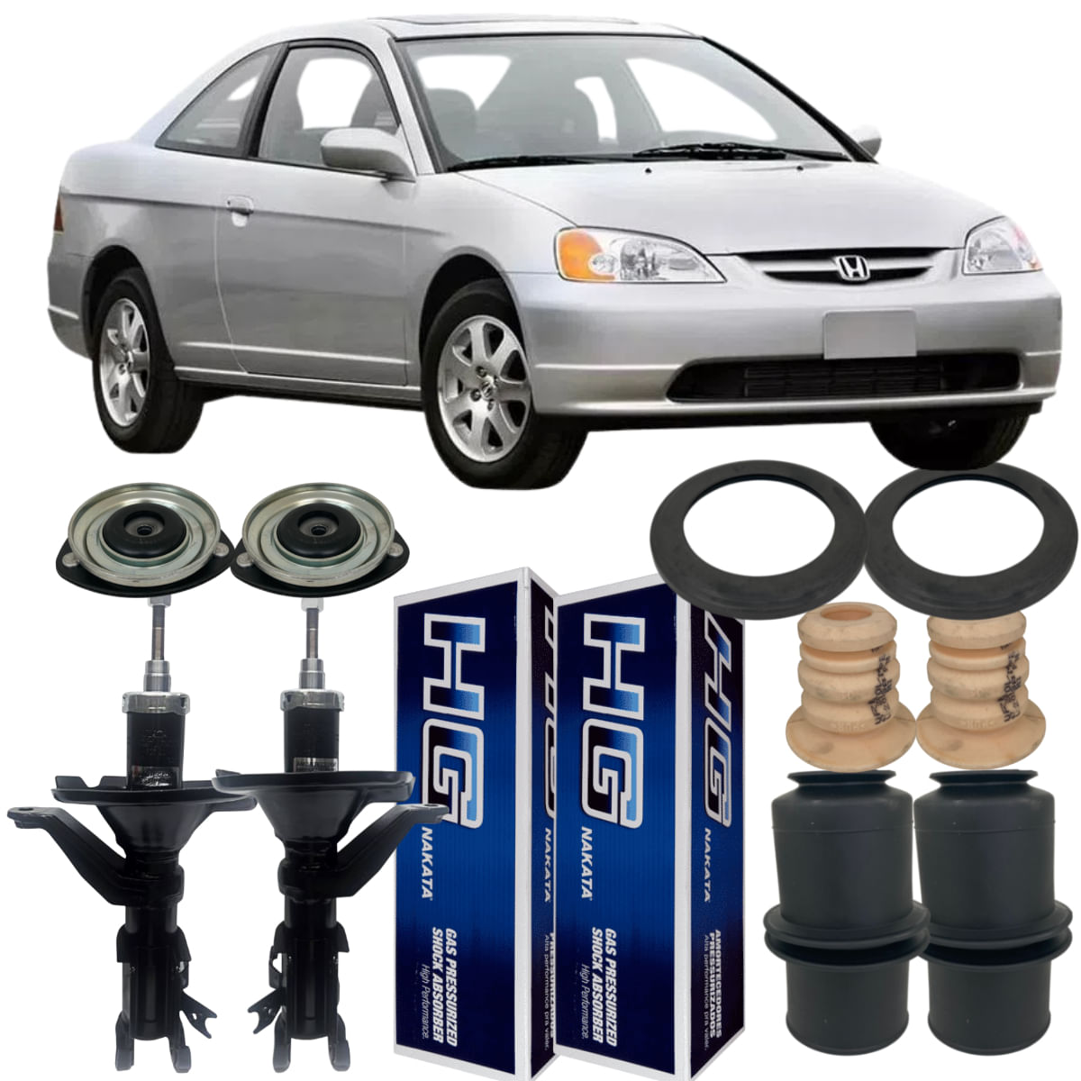 Kit Amortecedor Dianteiro Civic 1.7 16v 2003 a 2006 Nakata (Haste Grossa)
