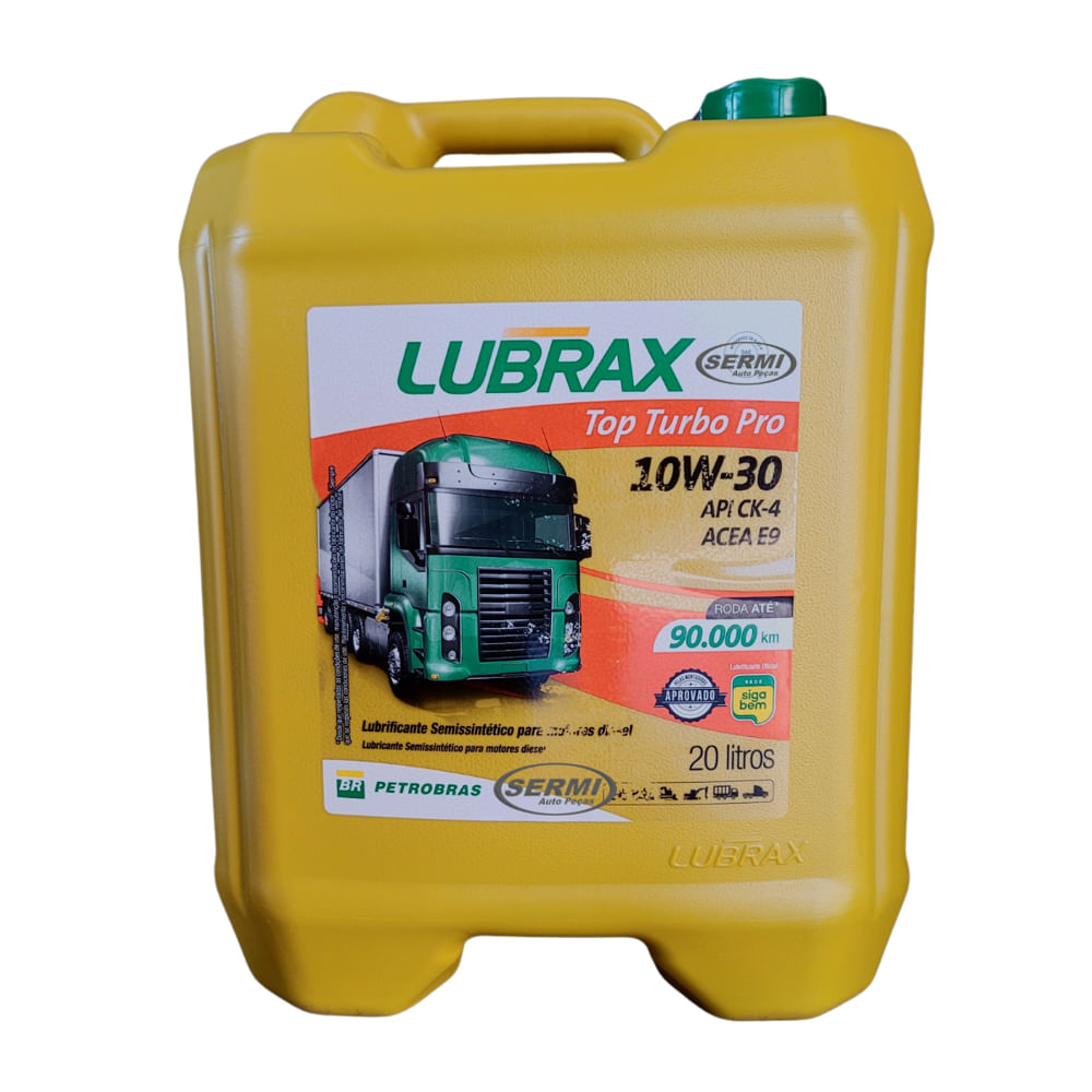 Oleo Lubrificante Motor 10W30 API CK4 Lubrax Top Turbo Pro Semi Sintético Balde 20 litros